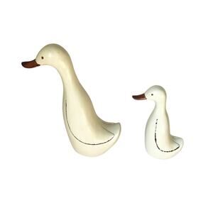 Vintage Mother and Baby Duck Statues Wood Look